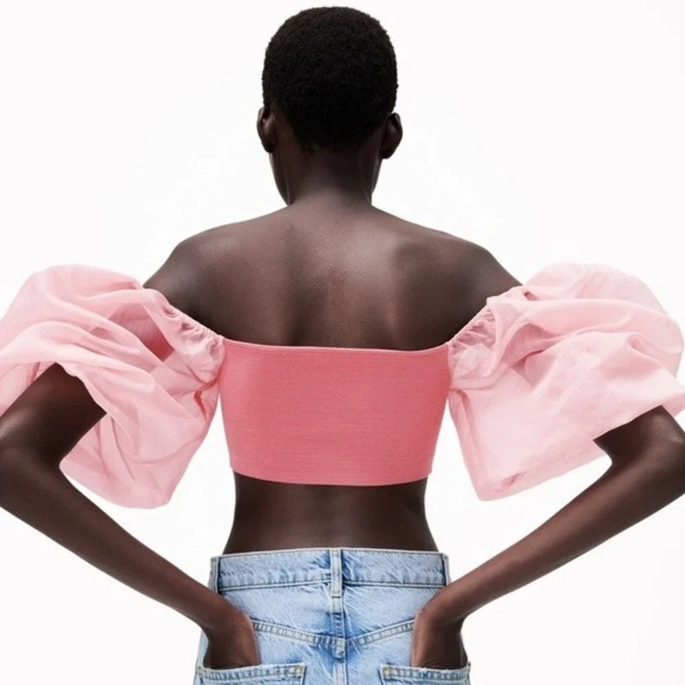 Zara Puff Sleeve Crop Top Pink Sheer Organza SOLD - Picture 13 of 16